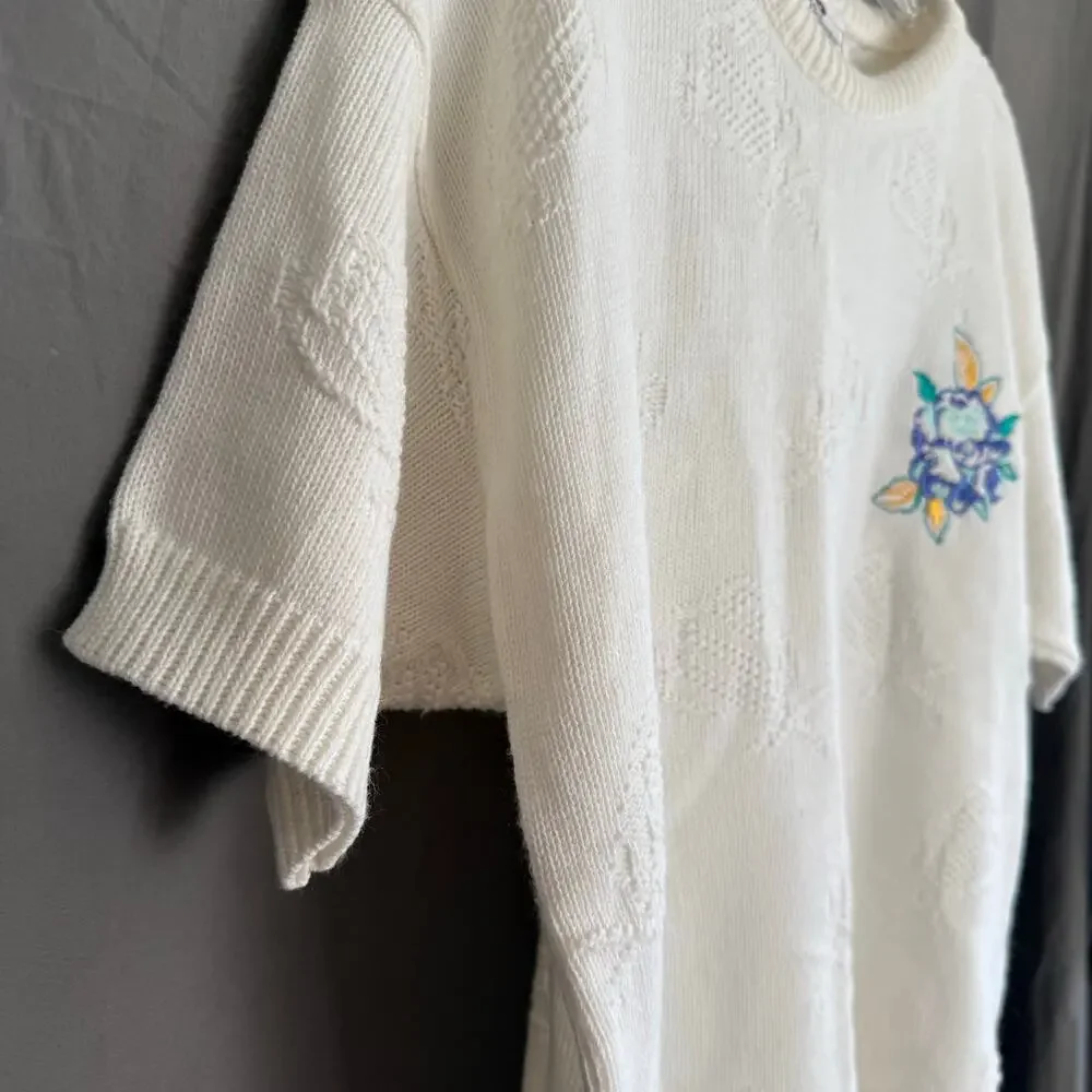Vintage Worthington Sweater 80s Floral Embroidery Hearts Kitsch Cute Size Medium